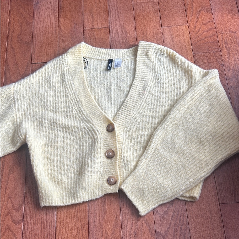 H&M Yellow Crop Button-Up Cardigan